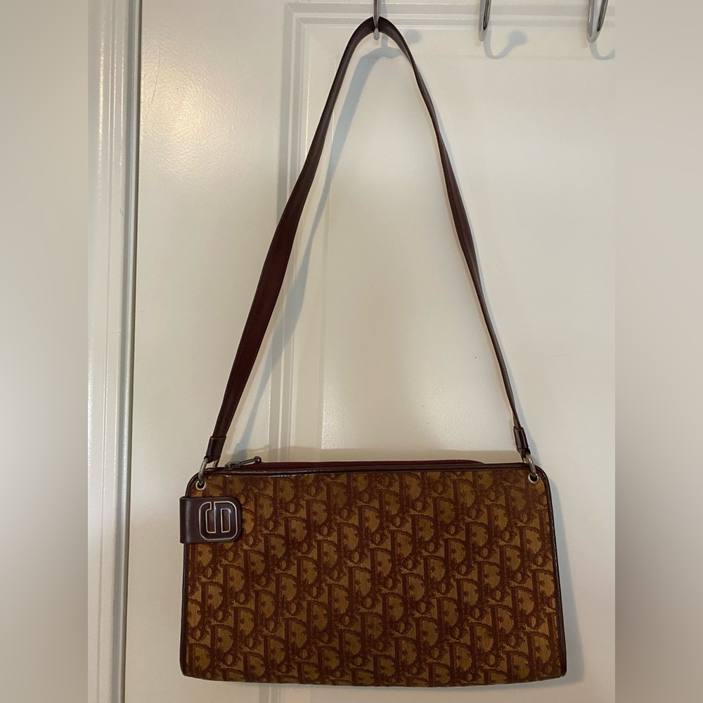 Vintage DIOR Burgundy Monogram Shoulder Bag